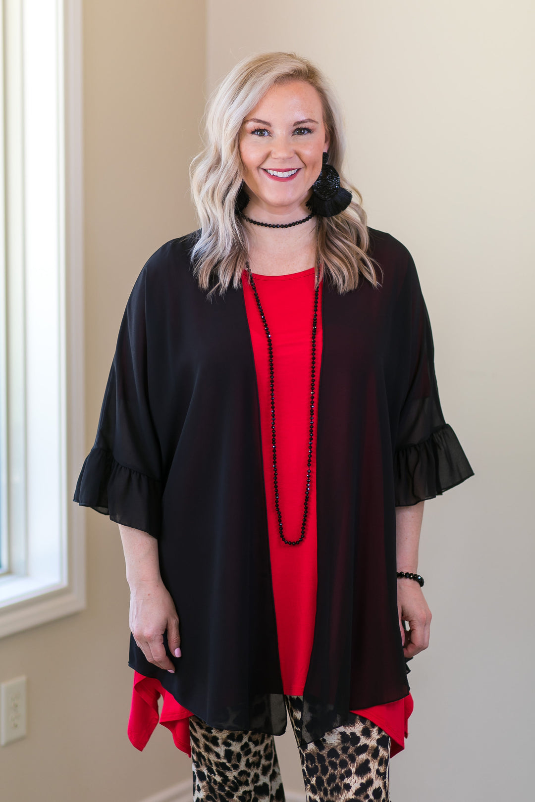 women's missy curvy girl fashions plus size kimono duster cover up boutique trendy sheer black