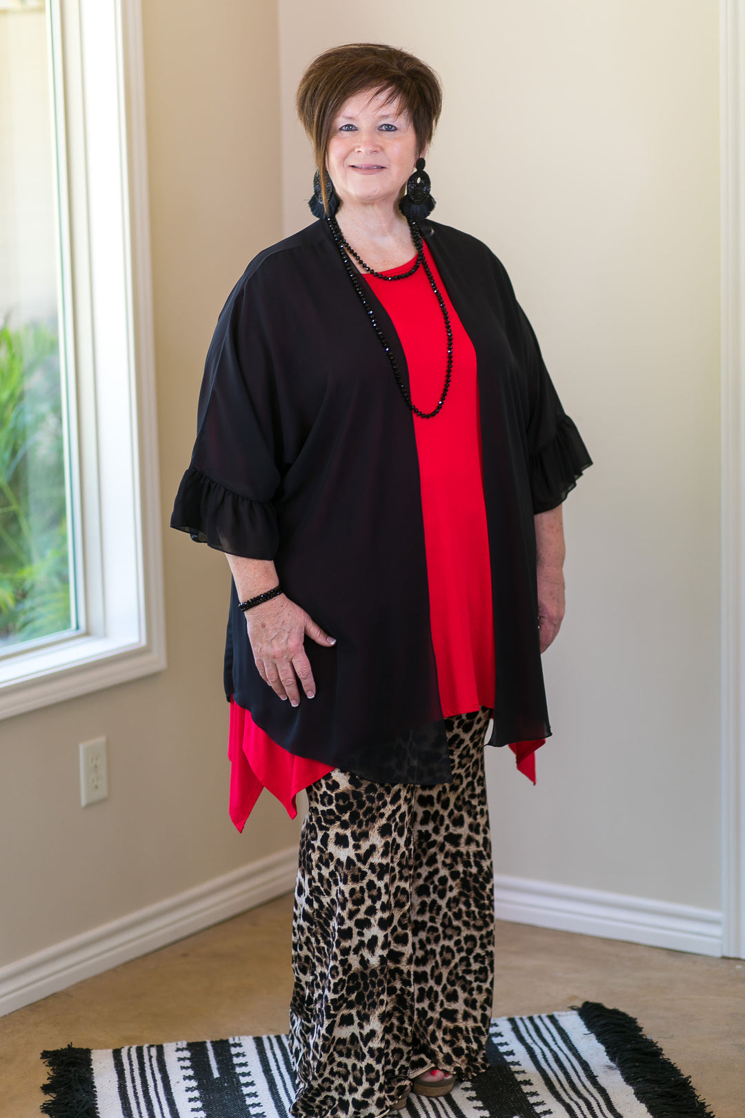 women's missy curvy girl fashions plus size kimono duster cover up boutique trendy sheer black