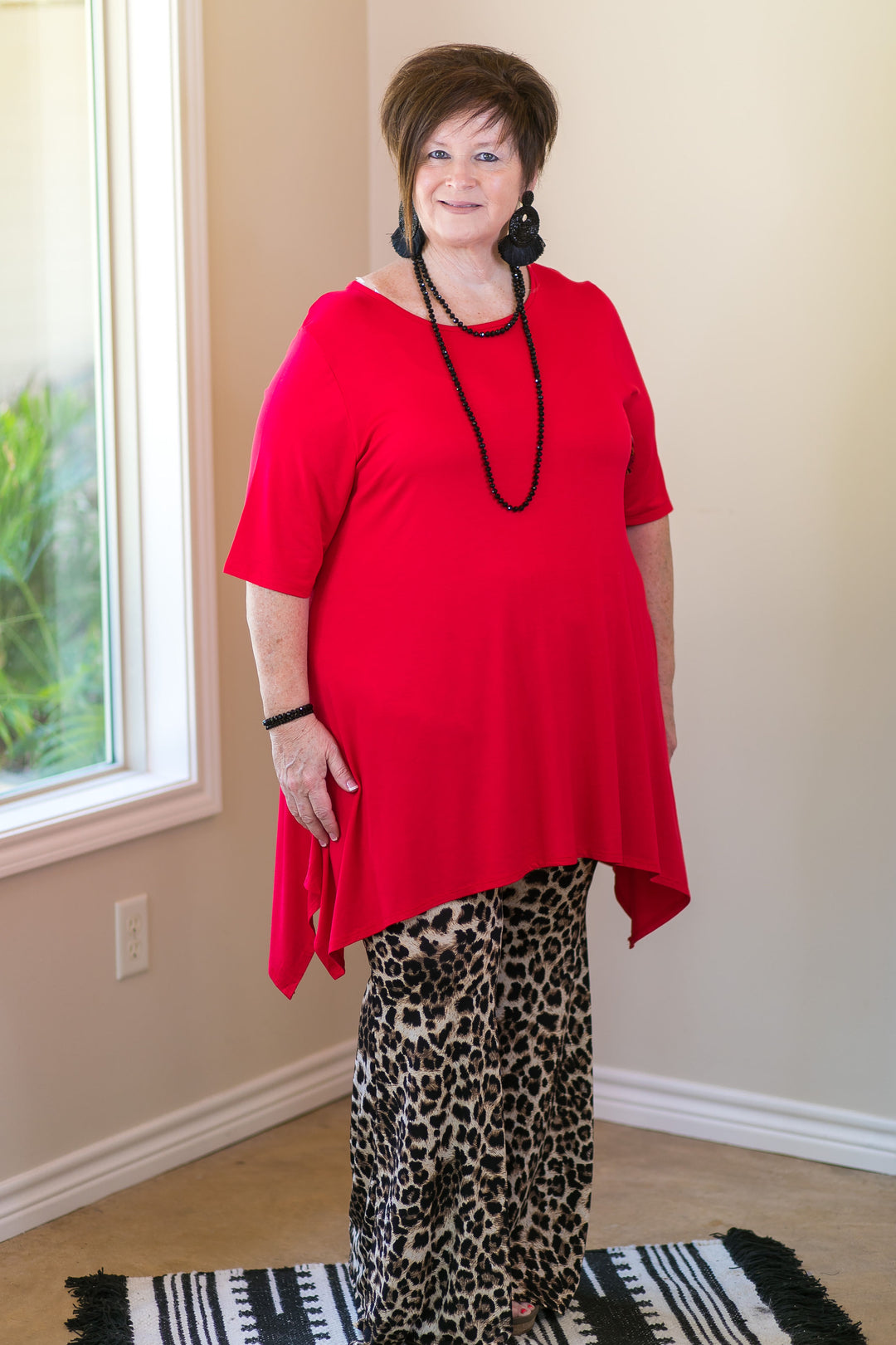 Whenever this happens Women's trendy plus size boutique clothing solid handkerchief tunic shirt top blouse affordable 4th of July Patriotic Valentines Outfit Christmas Red