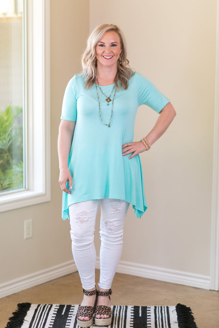 Whenever This Happens Solid Handkerchief Tunic Top in Mint - Giddy Up Glamour Boutique