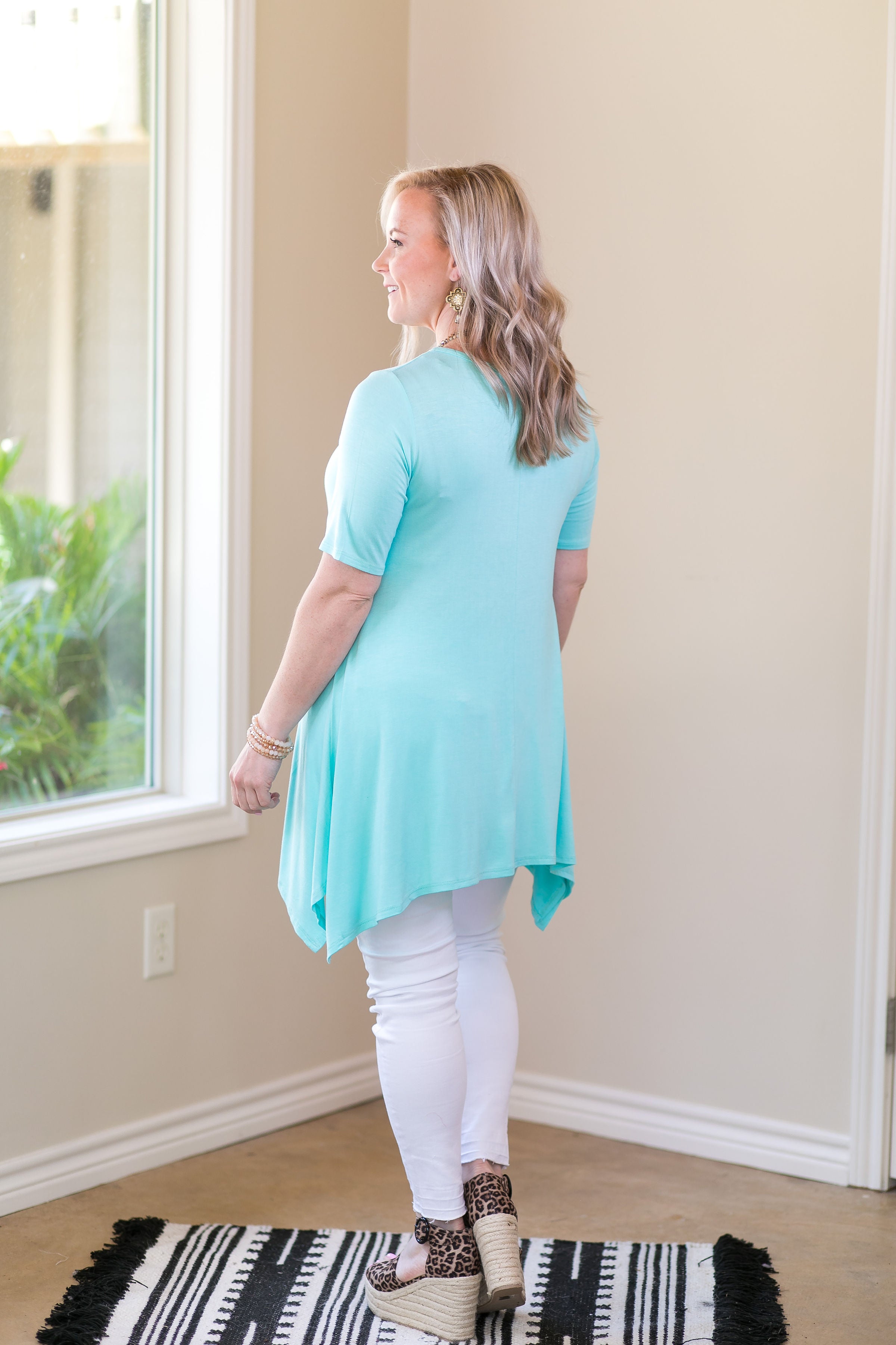 Whenever This Happens Solid Handkerchief Tunic Top in Mint - Giddy Up Glamour Boutique