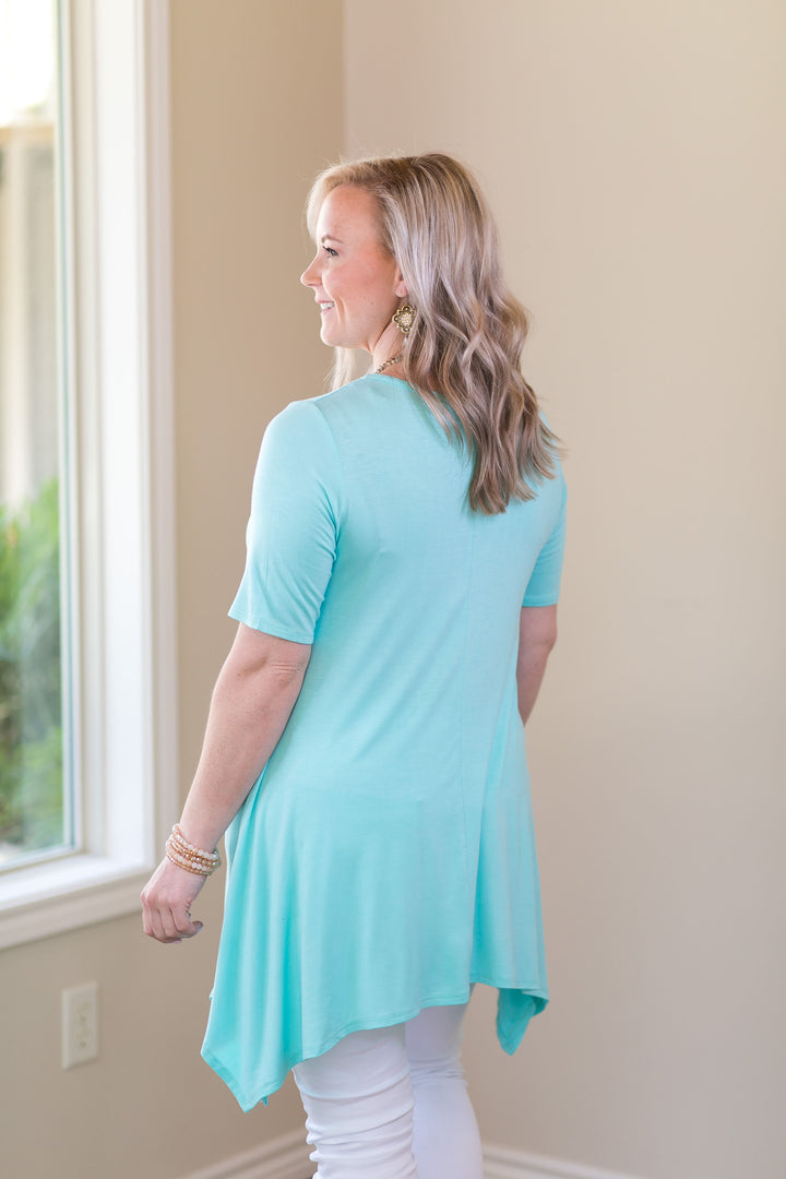 Whenever This Happens Solid Handkerchief Tunic Top in Mint - Giddy Up Glamour Boutique