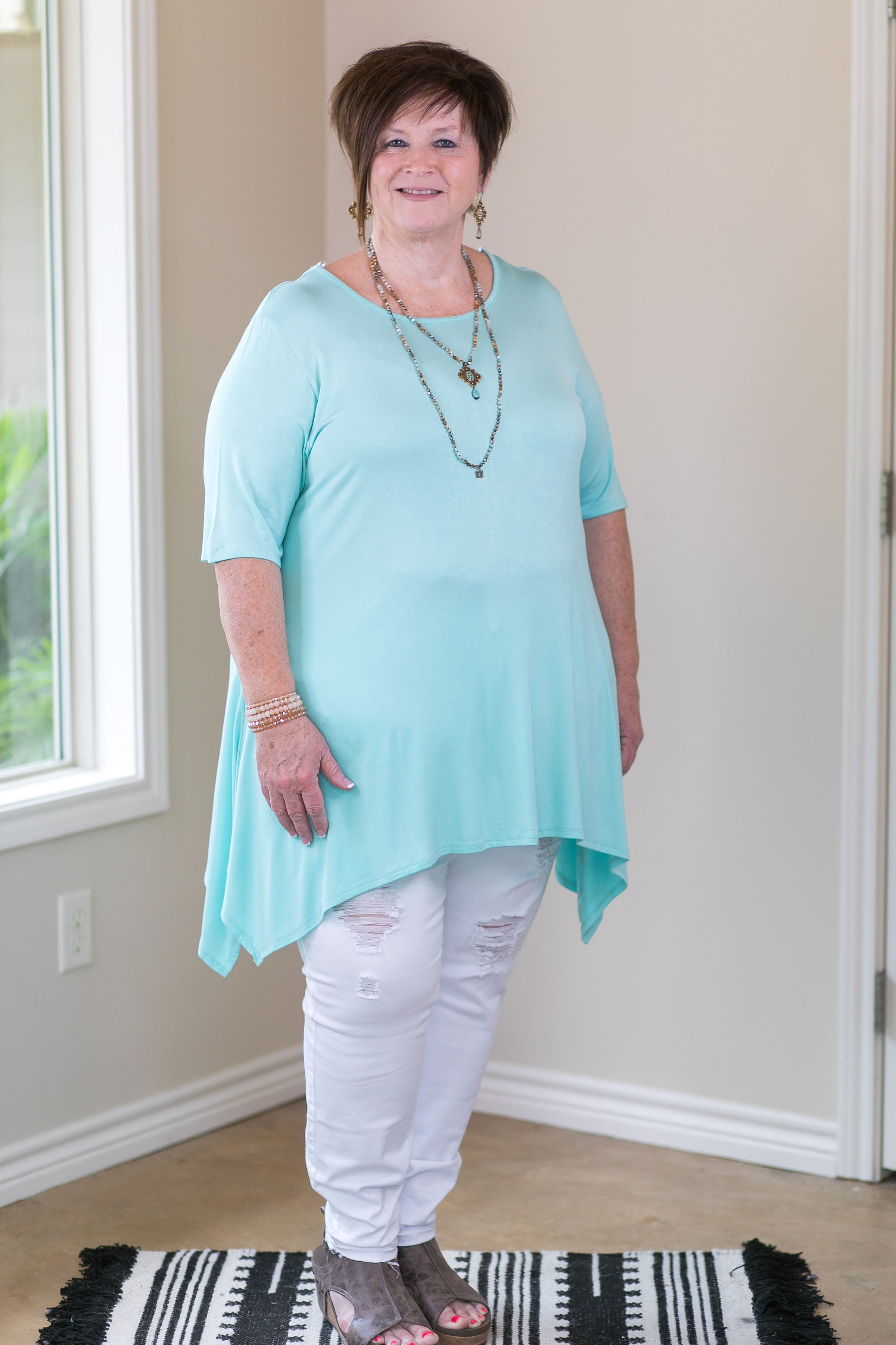 Whenever This Happens Solid Handkerchief Tunic Top in Mint - Giddy Up Glamour Boutique