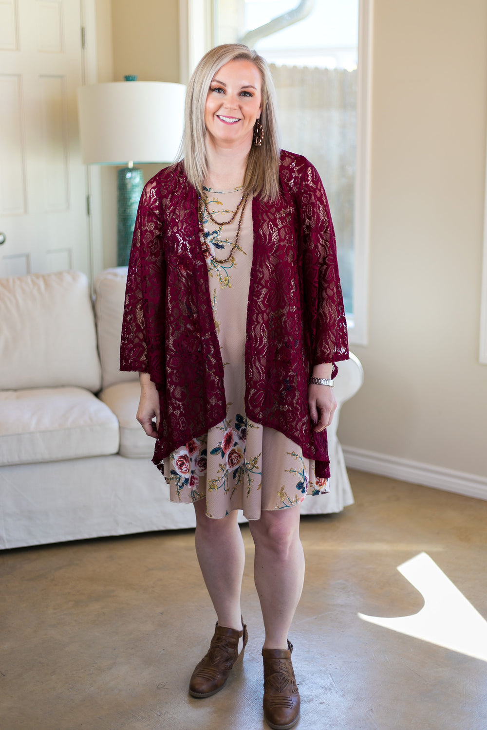 Last Chance Size S/M | What I'm About Floral A Line Dress in Tan - Giddy Up Glamour Boutique