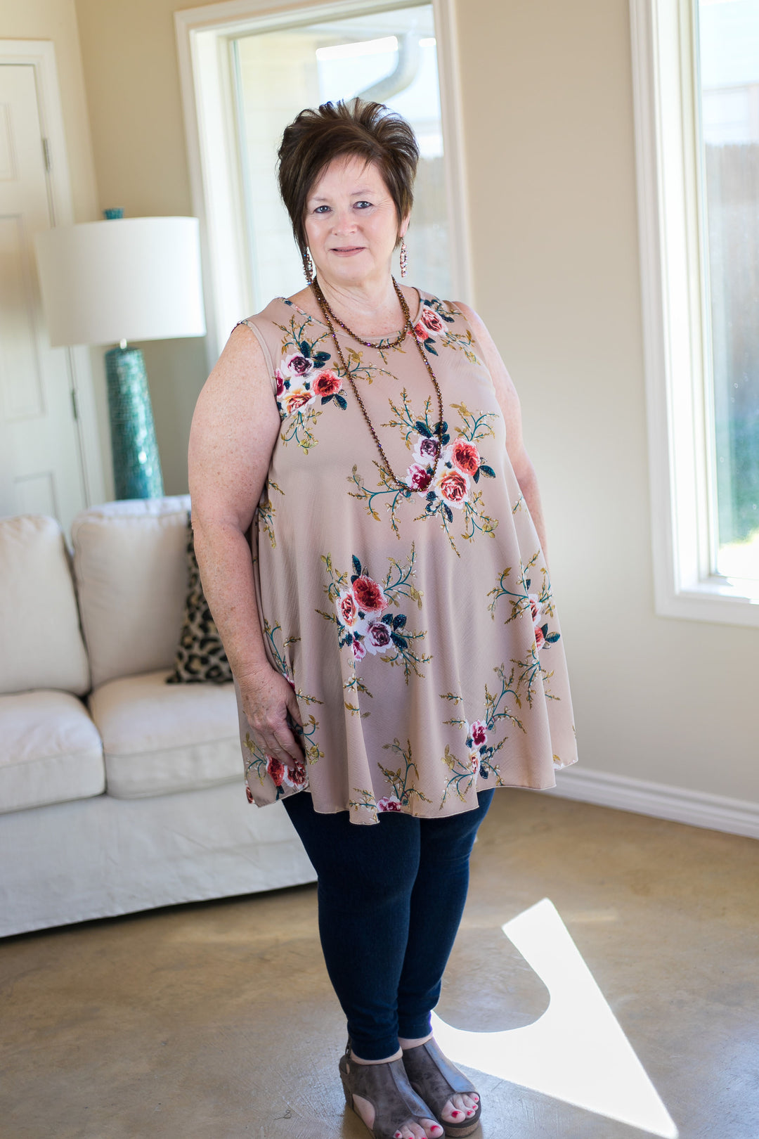 Last Chance Size S/M | What I'm About Floral A Line Dress in Tan - Giddy Up Glamour Boutique