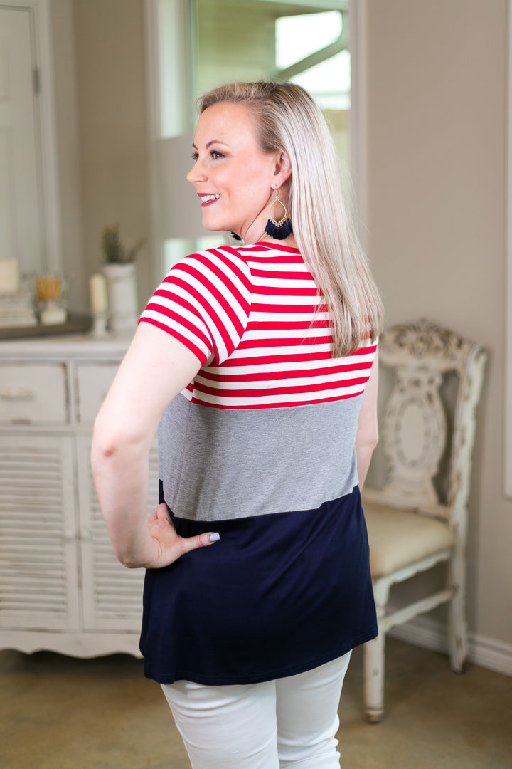 Reach For The Stars Patriotic Color Block Short Sleeve Top USA 4th of July fashion red white blue