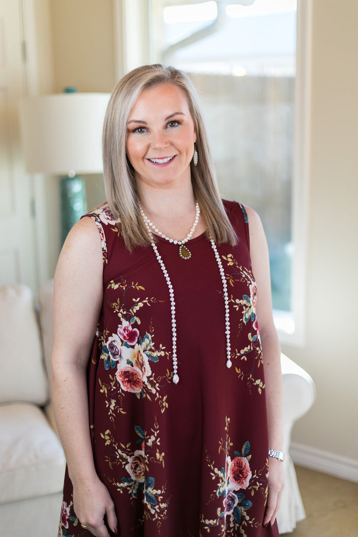 Last Chance Size S/M | What I'm About Floral A Line Dress in Maroon - Giddy Up Glamour Boutique
