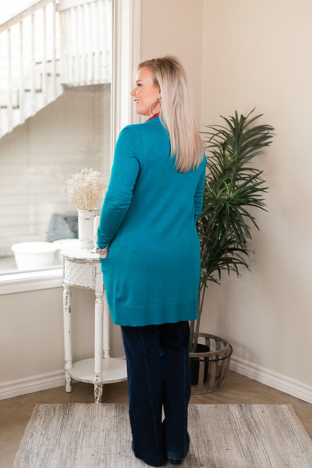 Last Chance Size Small | Beat The Chill Basic Knit Cardigan in Teal Turquoise