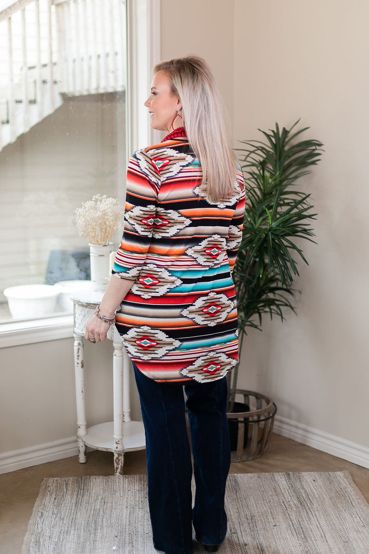 As You Wish Aztec Print Baby Doll Top in Red and Turquoise - Giddy Up Glamour Boutique