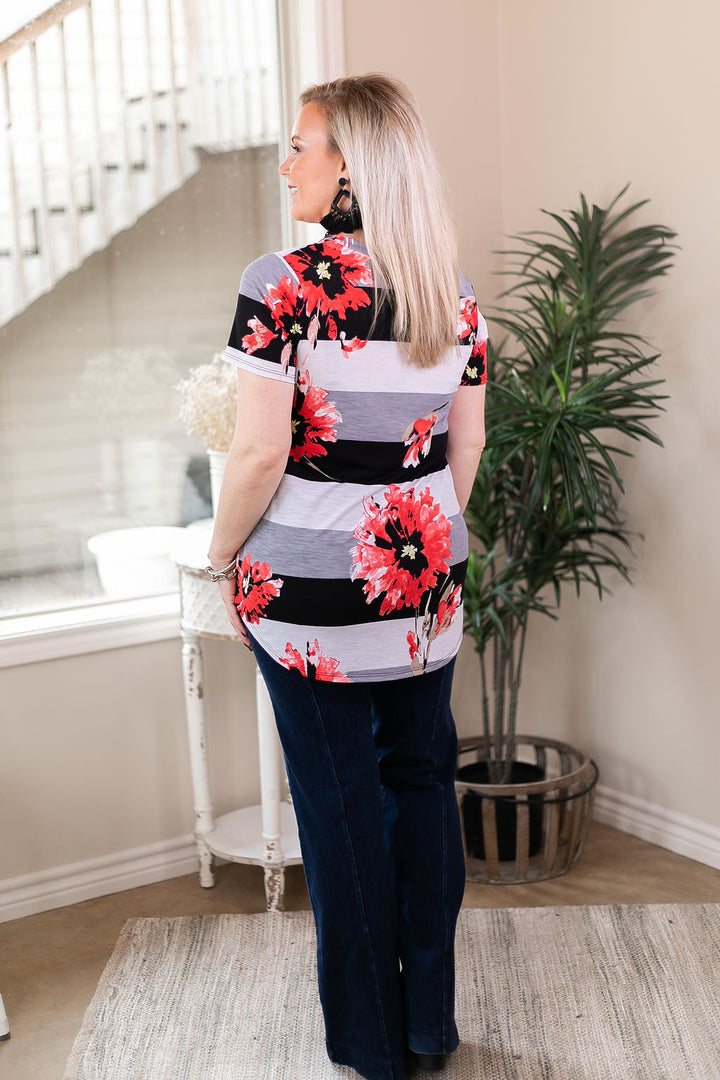 Sparkle Just Right Floral Stripe Sequin Pocket Tee in Black - Giddy Up Glamour Boutique