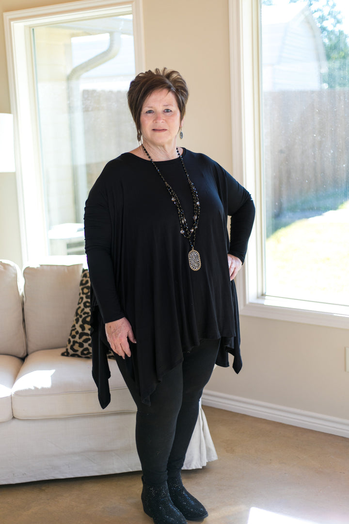 Last Chance Size Small & Med. | Perfect Getaway Handkerchief Top in Black (Oversized) - Giddy Up Glamour Boutique