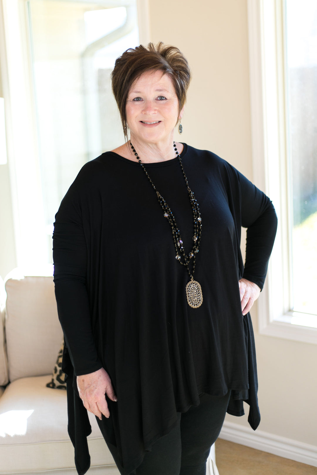 Last Chance Size Small & Med. | Perfect Getaway Handkerchief Top in Black (Oversized) - Giddy Up Glamour Boutique