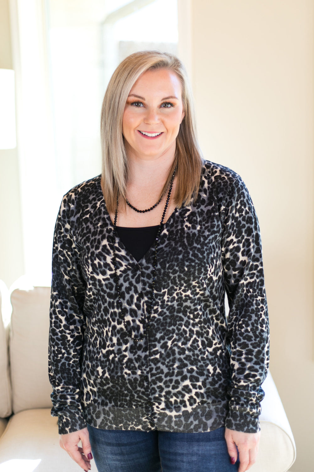 Last Chance Size Small & Med. | In Your Scope Leopard Cardigan in Black - Giddy Up Glamour Boutique