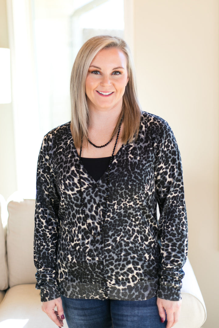 Last Chance Size Small & Med. | In Your Scope Leopard Cardigan in Black - Giddy Up Glamour Boutique