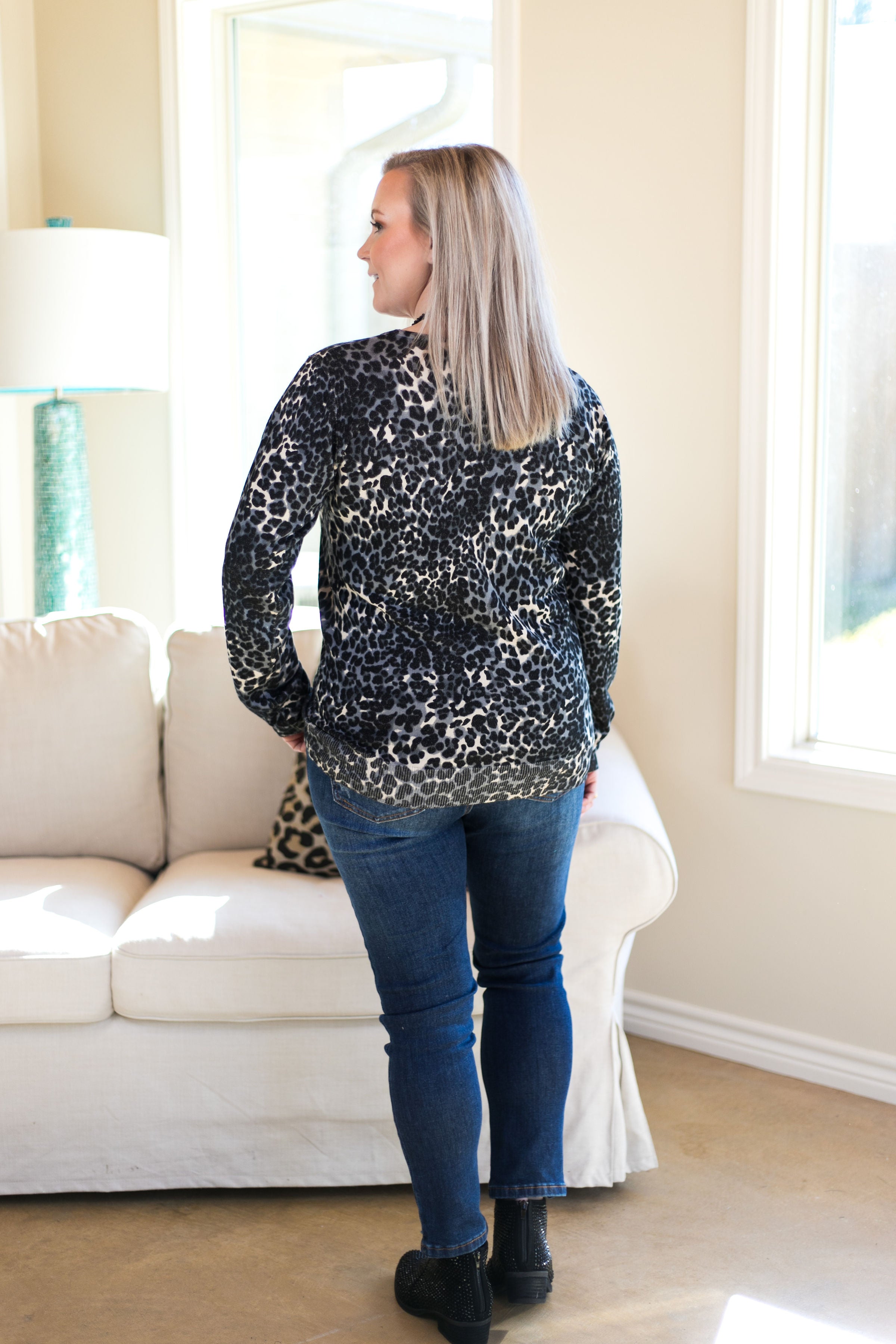 Last Chance Size Small & Med. | In Your Scope Leopard Cardigan in Black - Giddy Up Glamour Boutique