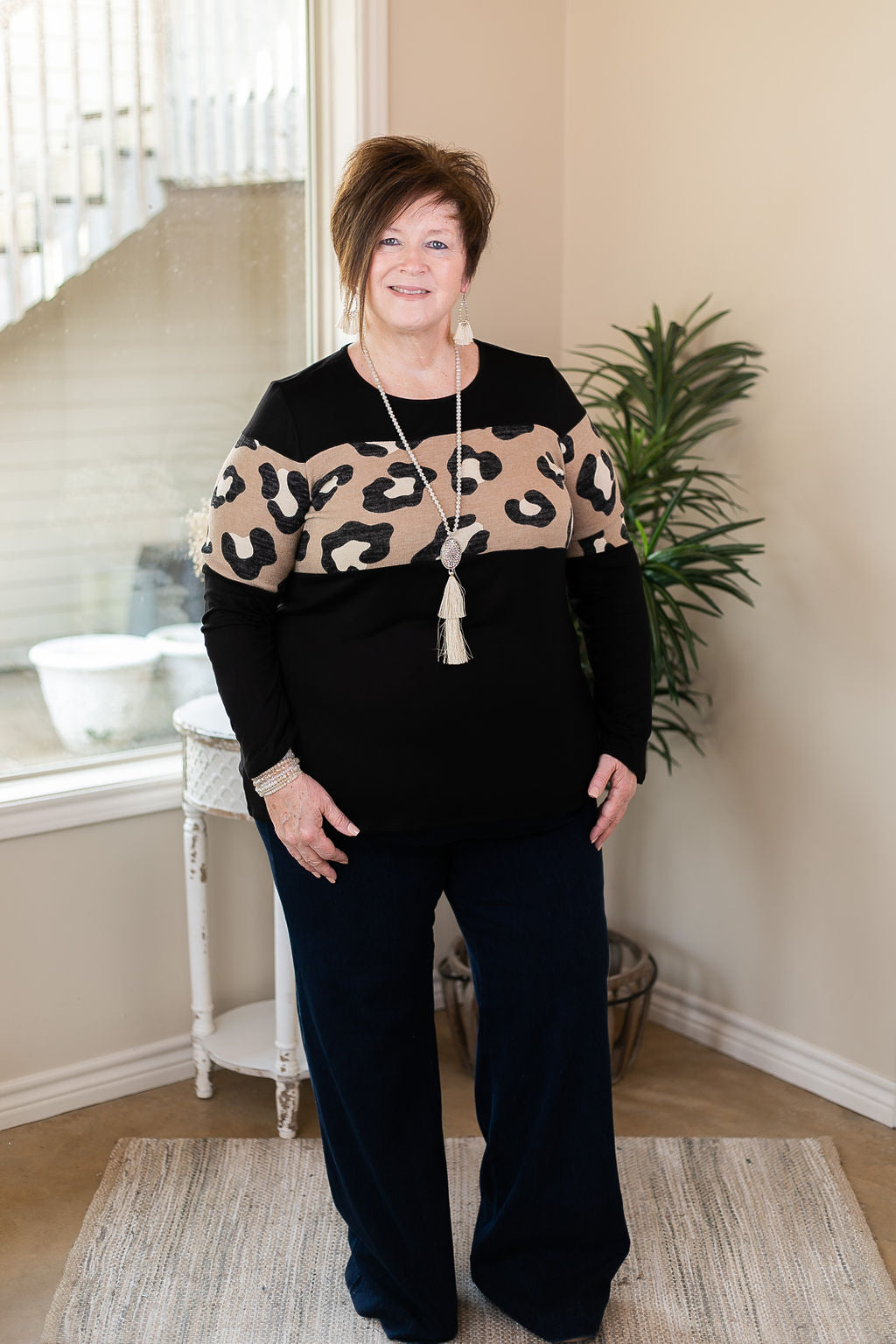 One Way Ticket Wild Leopard Bust Long Sleeve Top in Black - Giddy Up Glamour Boutique