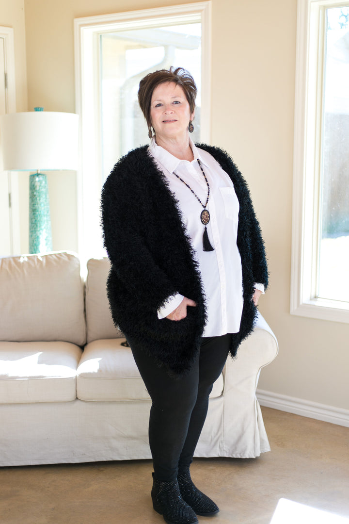 Make Things Grand High Pile Jacket in Black - Giddy Up Glamour Boutique