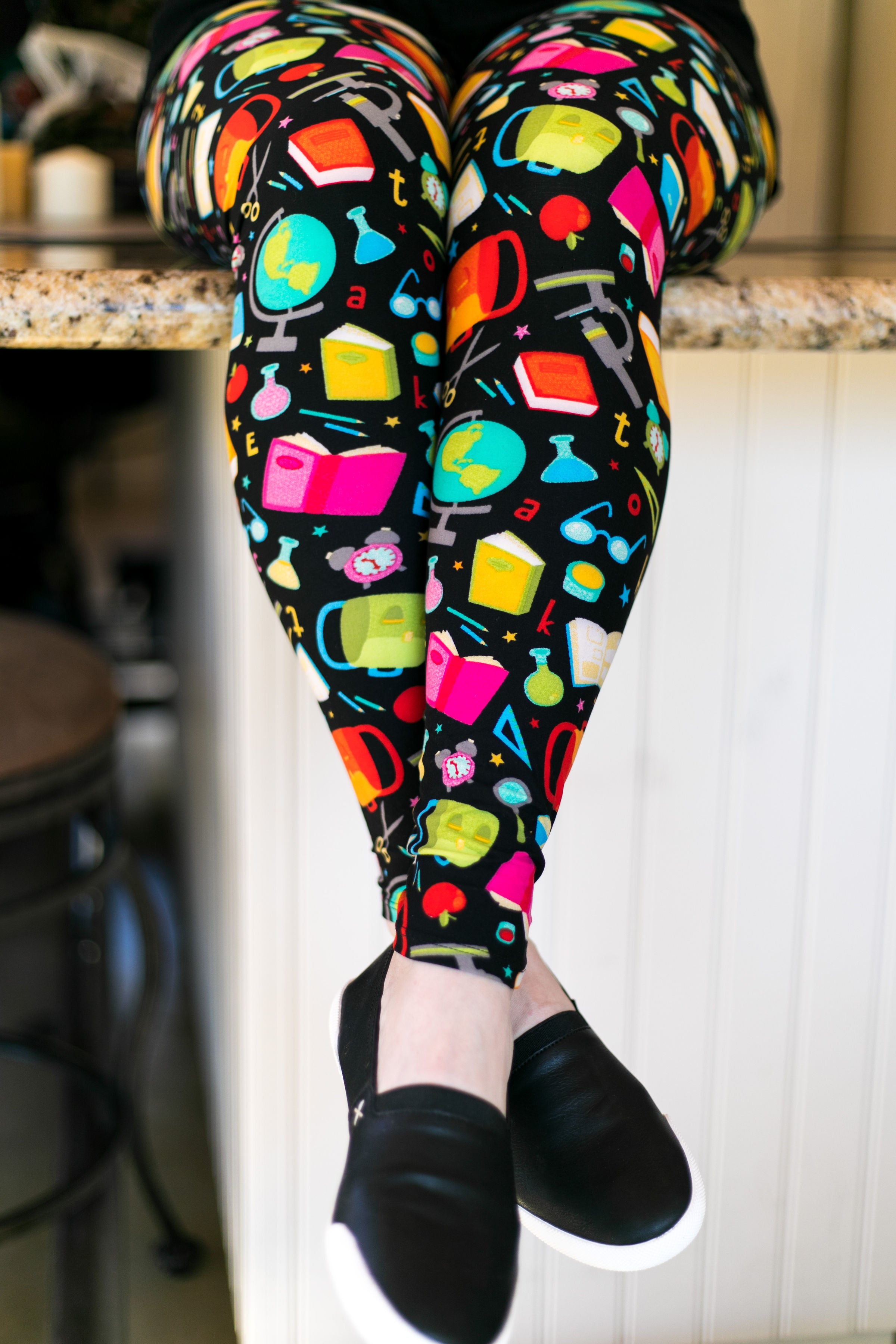 School House Cutie Print Leggings in Black - Giddy Up Glamour Boutique