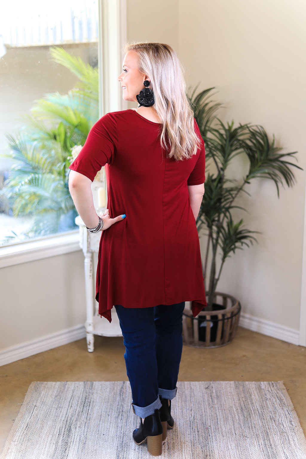 Whenever This Happens Solid Handkerchief Tunic Top in Maroon - Giddy Up Glamour Boutique