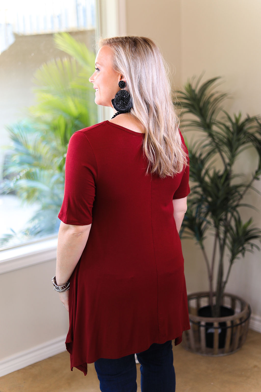 Whenever This Happens Solid Handkerchief Tunic Top in Maroon - Giddy Up Glamour Boutique
