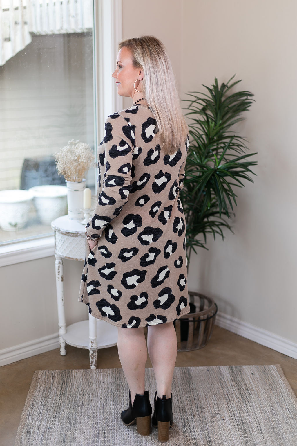 Feline Myself Long Sleeve Tee Shirt Dress in Leopard - Giddy Up Glamour Boutique
