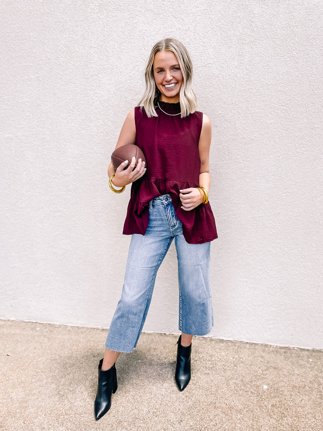 Days In the Sun High Neck Tiered Tank Top in Maroon - Giddy Up Glamour Boutique
