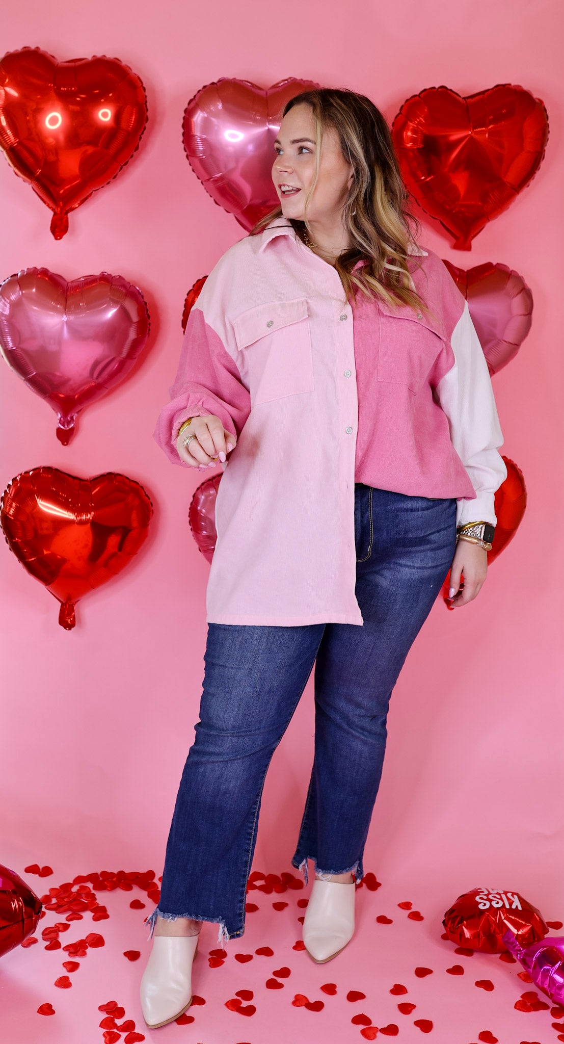 Full of Fun Color Block Button Up Shacket in Pink Mix - Giddy Up Glamour Boutique