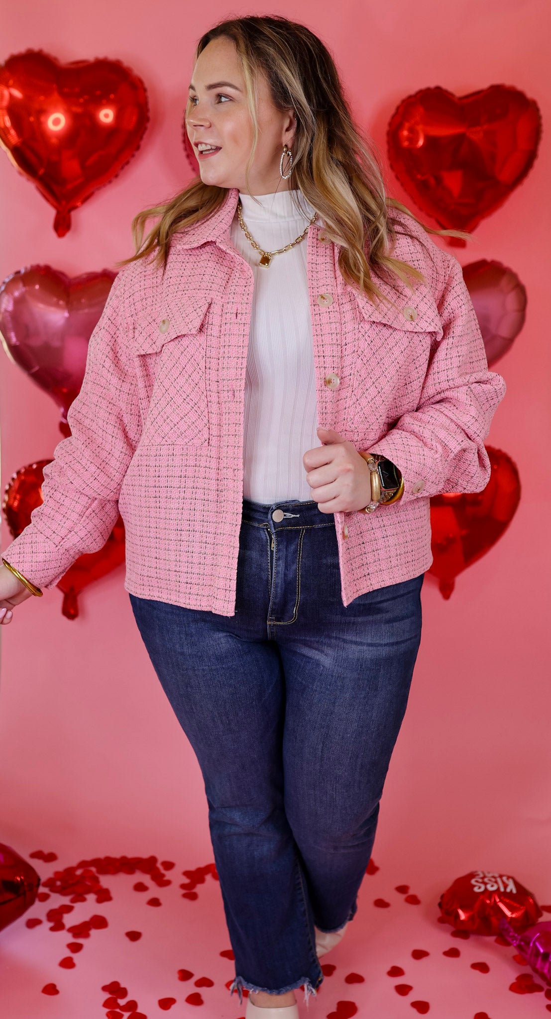 Pink button clearance up jacket