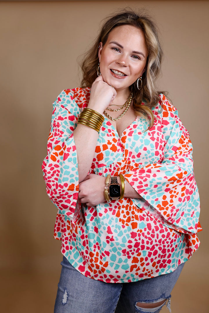 Feeling Ideal Multi Color Dotted Babydoll Top with Ruffle 3/4 Sleeves in Ivory - Giddy Up Glamour Boutique