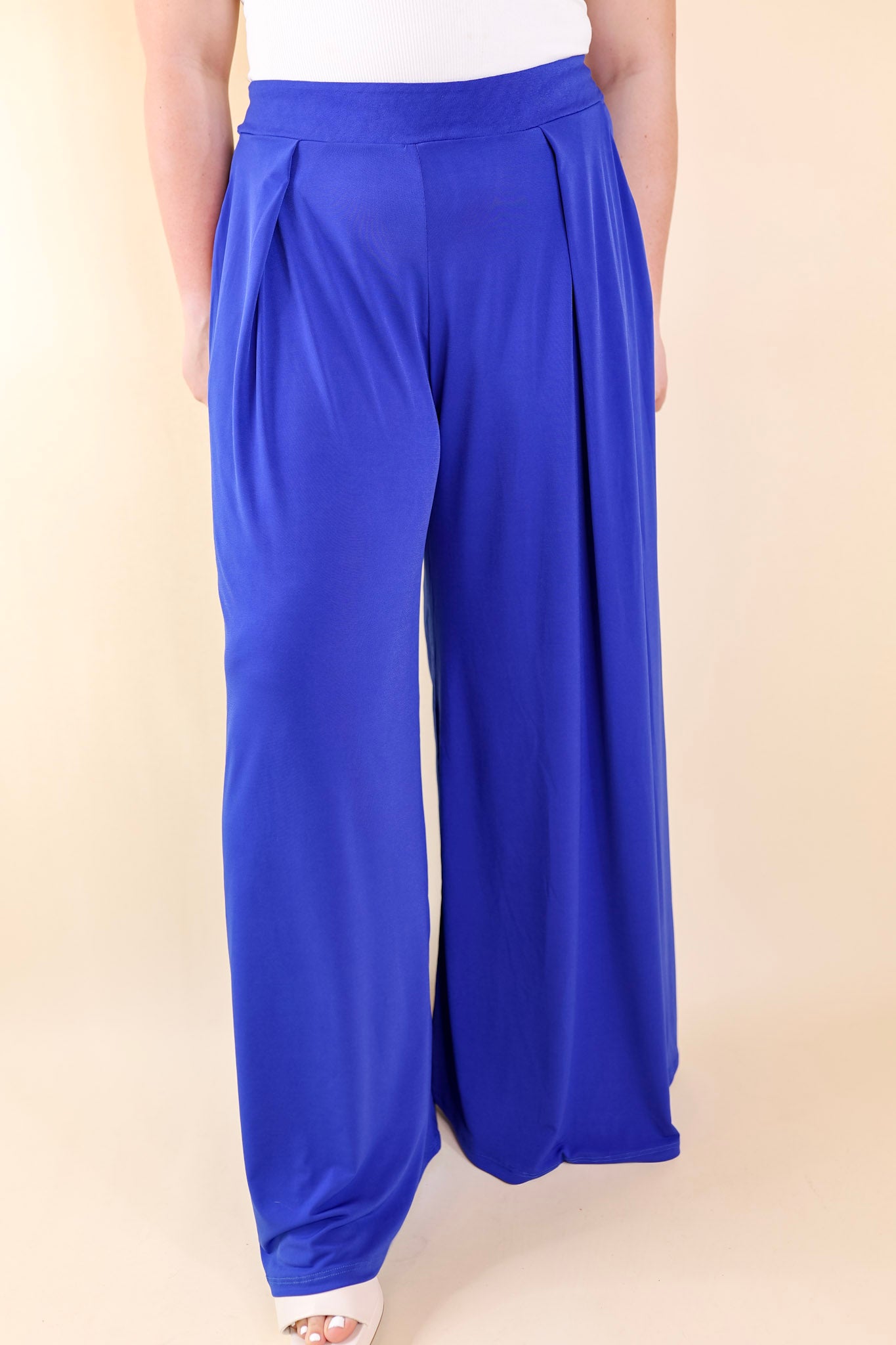 Plus Size | Urban Wonders Wide Leg Pants in Royal Blue - Giddy Up Glamour Boutique