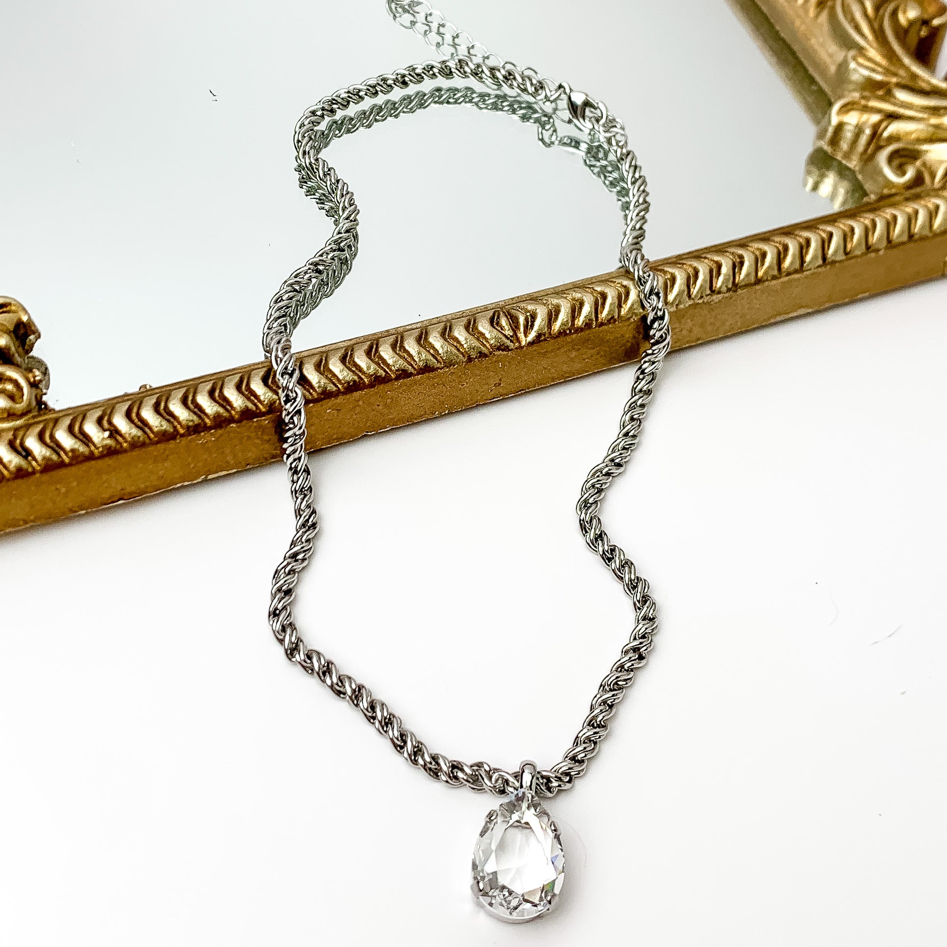 Sorrelli | Eileen Pendant Necklace in Palladium Silver Tone and Clear Crystal - Giddy Up Glamour Boutique
