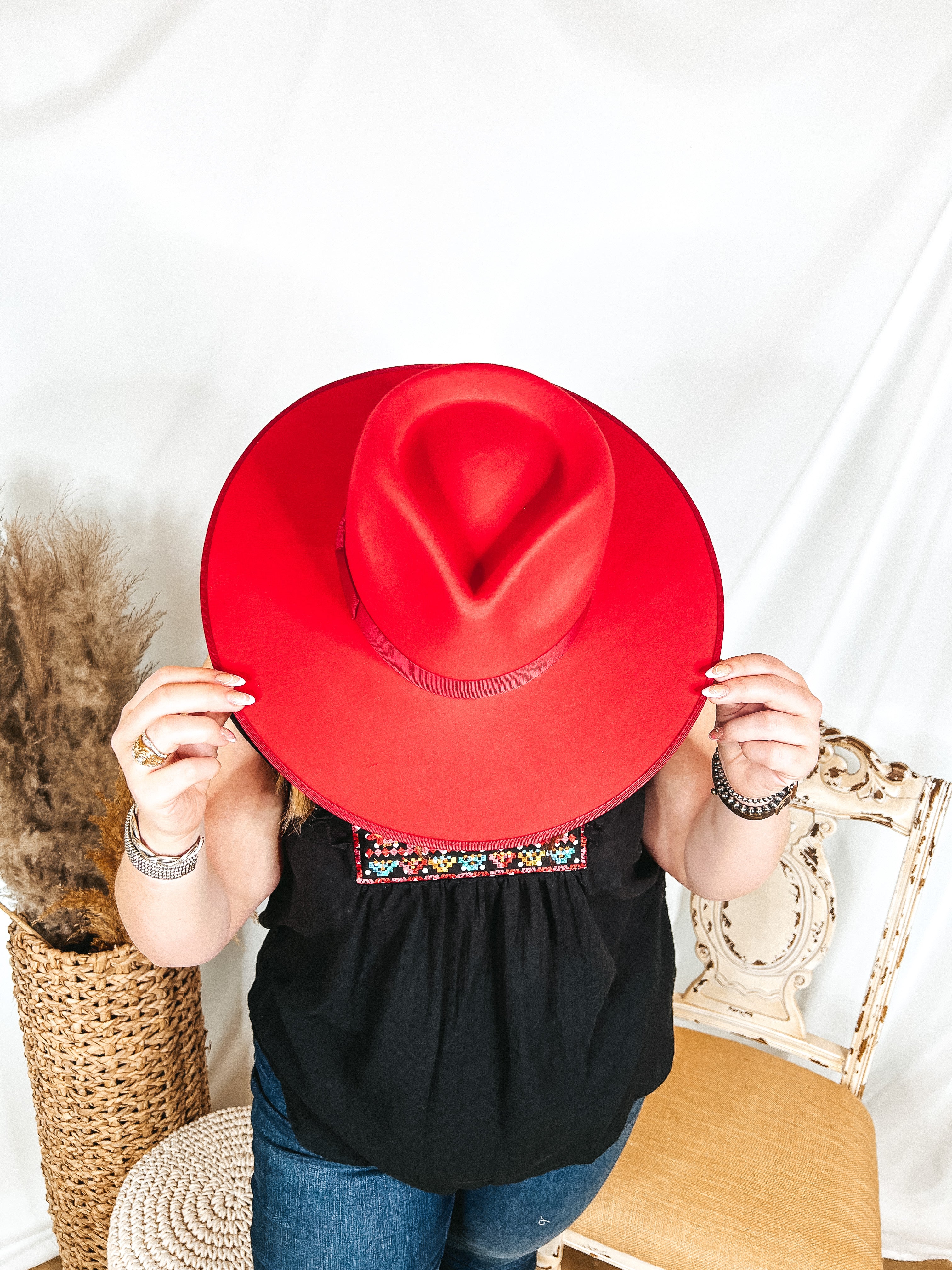 Red wool cheap felt hat