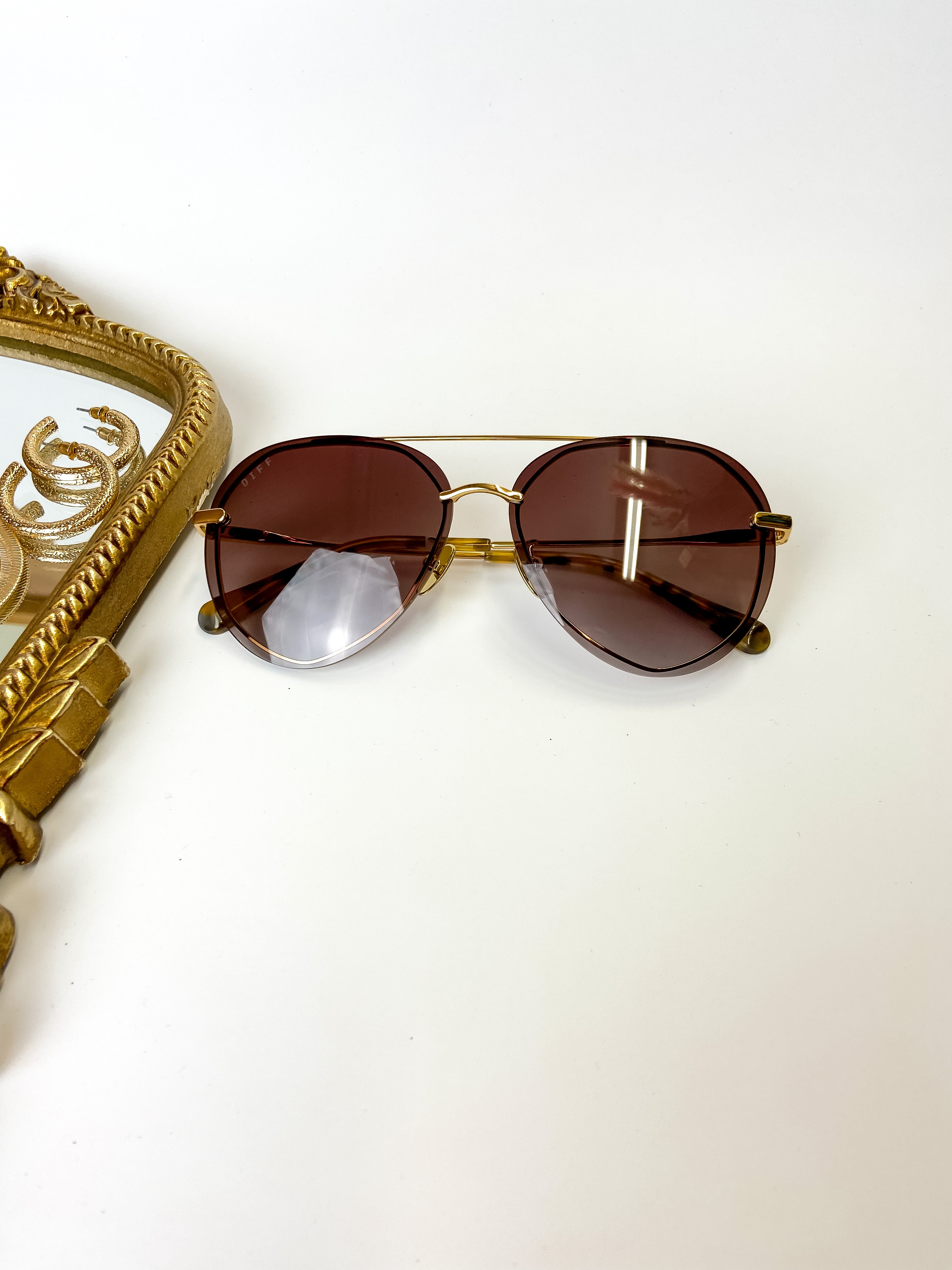 DIFF | Lenox Brown Gradient Lens Sunglasses in Gold Tone - Giddy Up Glamour Boutique