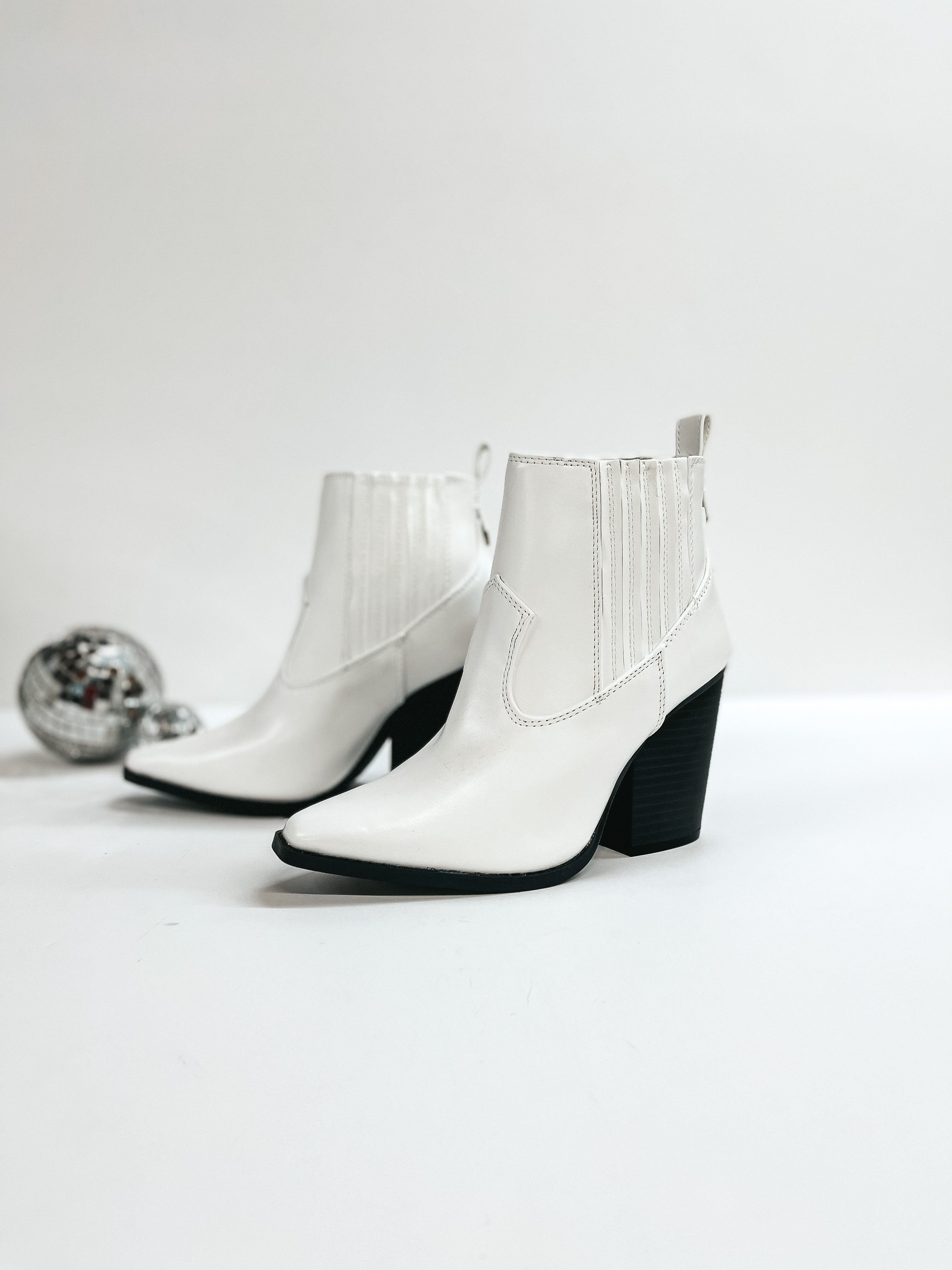 Still Strutting Heeled Ankle Booties in White - Giddy Up Glamour Boutique