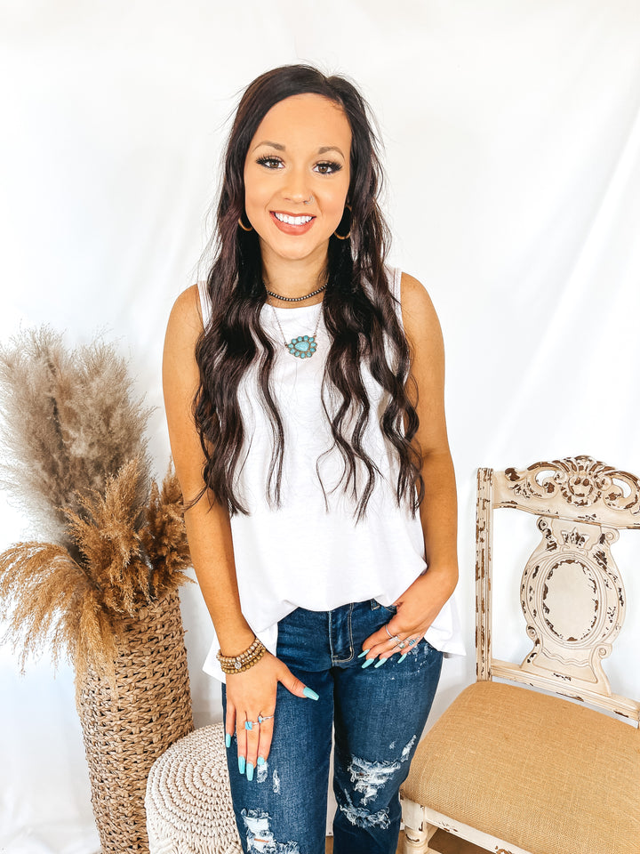 Give Me Joy Solid Knit A-Line Tank Top in White - Giddy Up Glamour Boutique