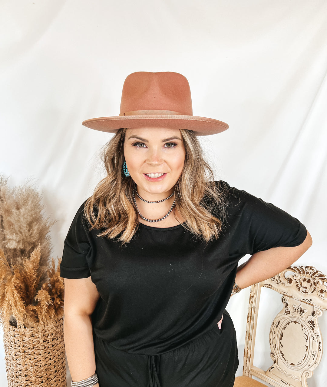 GiGi Pip | Monroe Wool Felt Rancher Hat with Ribbon Band in Dusty Pink - Giddy Up Glamour Boutique