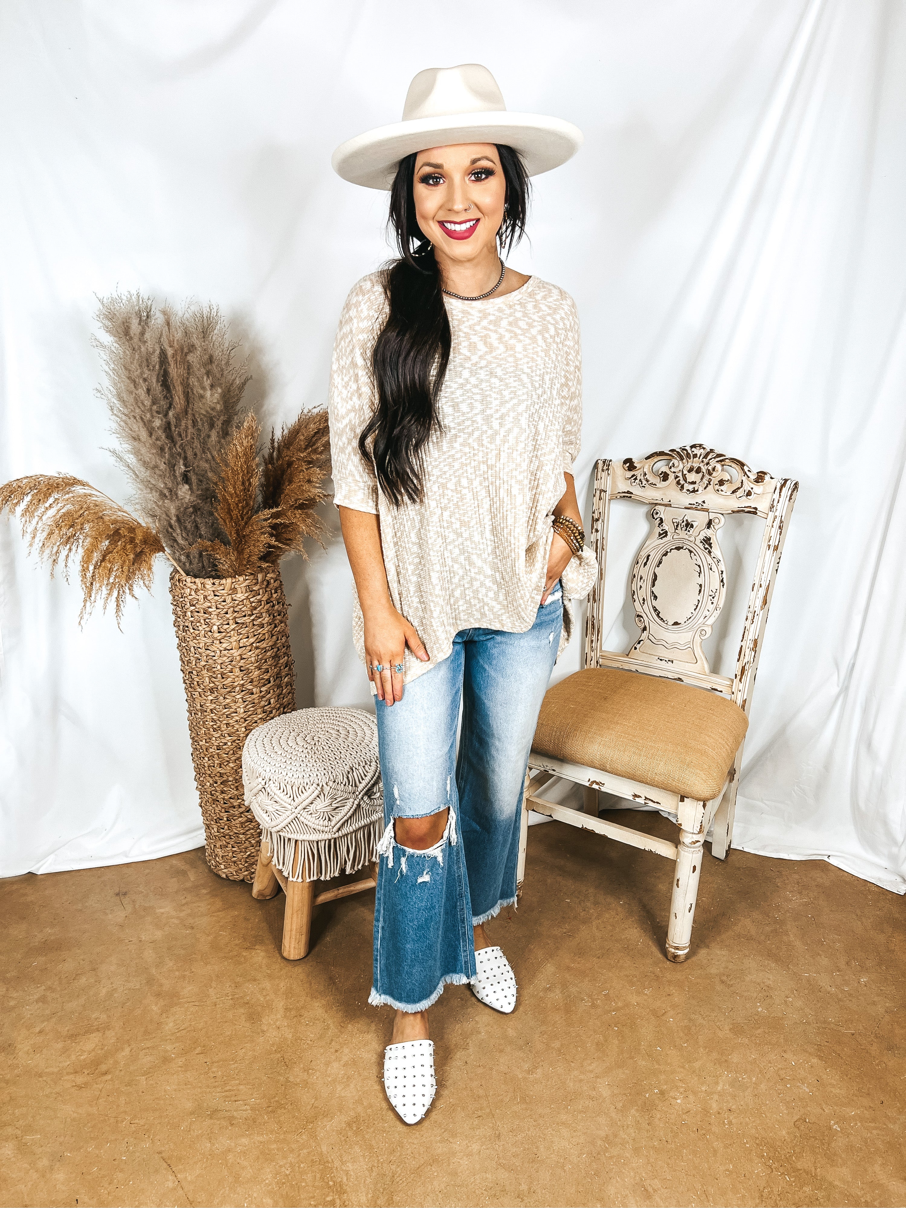 Corner Cafe Ribbed Poncho Top in Oatmeal - Giddy Up Glamour Boutique