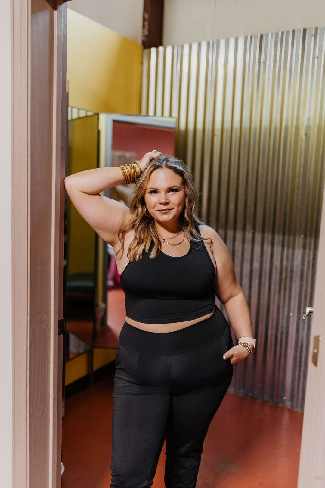 Perfect For Pilates Open Back Tank Top Sports Bra in Black - Giddy Up Glamour Boutique