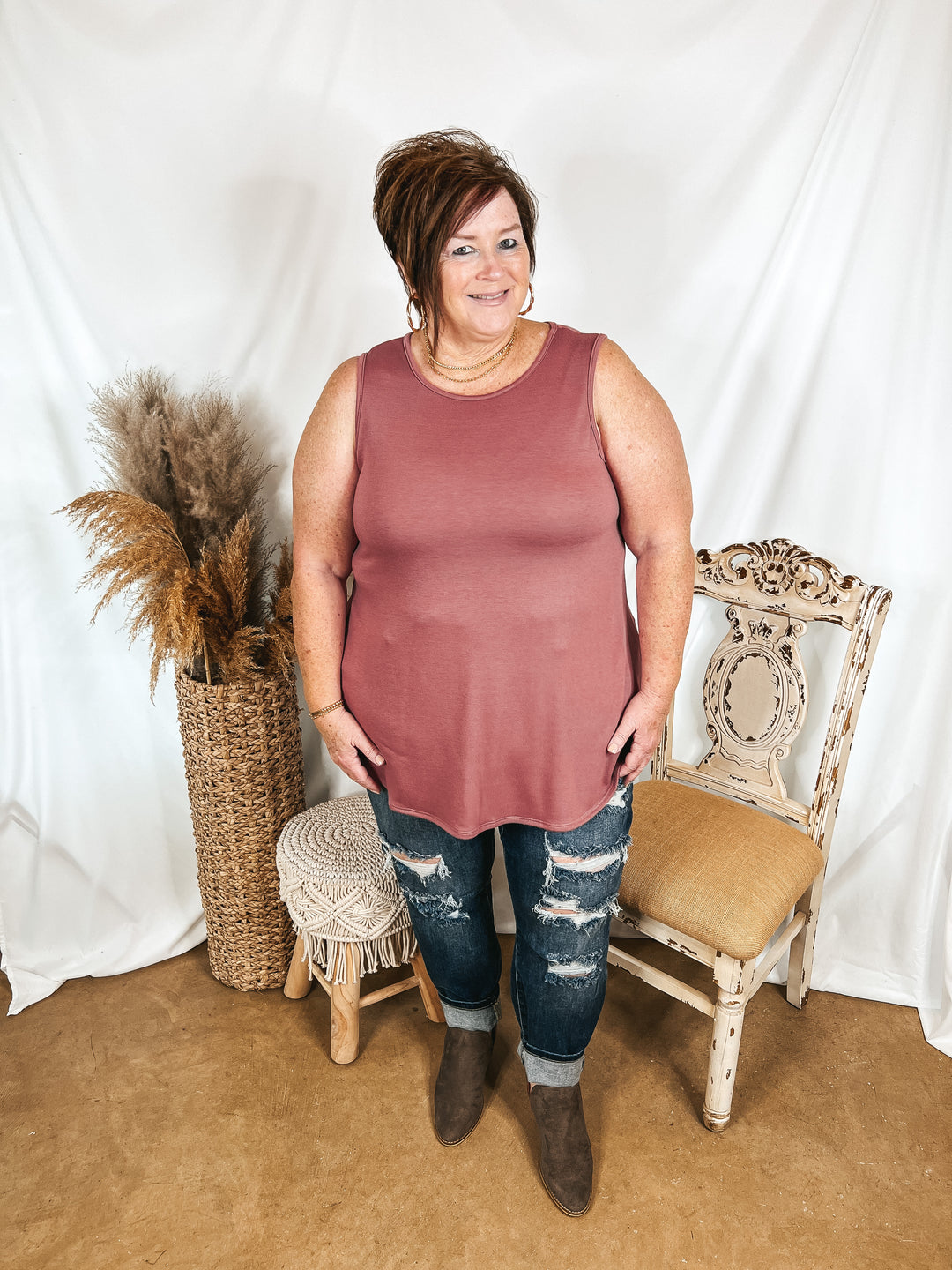 Give Me Joy Solid Knit A-Line Tank Top in Mauve - Giddy Up Glamour Boutique