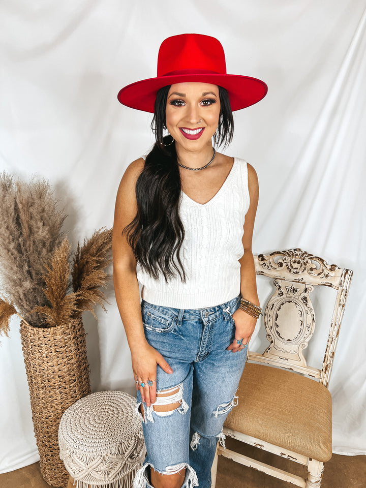 Forever Famous Cropped Sweater Tank Top in Ivory - Giddy Up Glamour Boutique