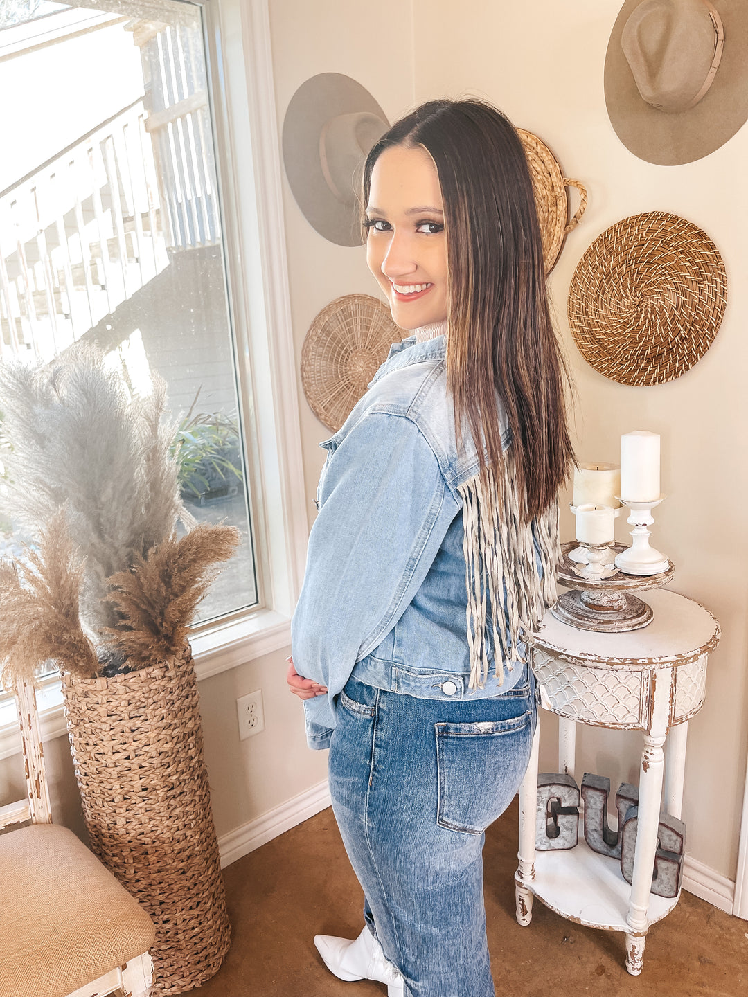 Everybody's Dancing Fringe Denim Jacket in Light Wash - Giddy Up Glamour Boutique