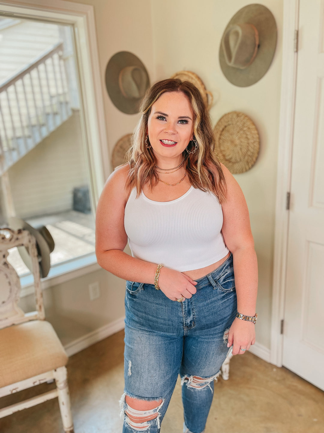 Comfiest Trends Ribbed High Neck Cropped Spaghetti Strap Top in White - Giddy Up Glamour Boutique