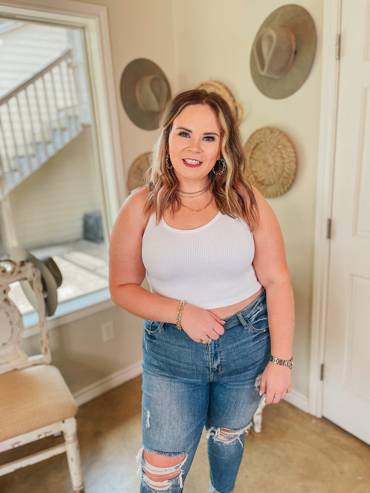 Comfiest Trends Ribbed High Neck Cropped Spaghetti Strap Top in White - Giddy Up Glamour Boutique