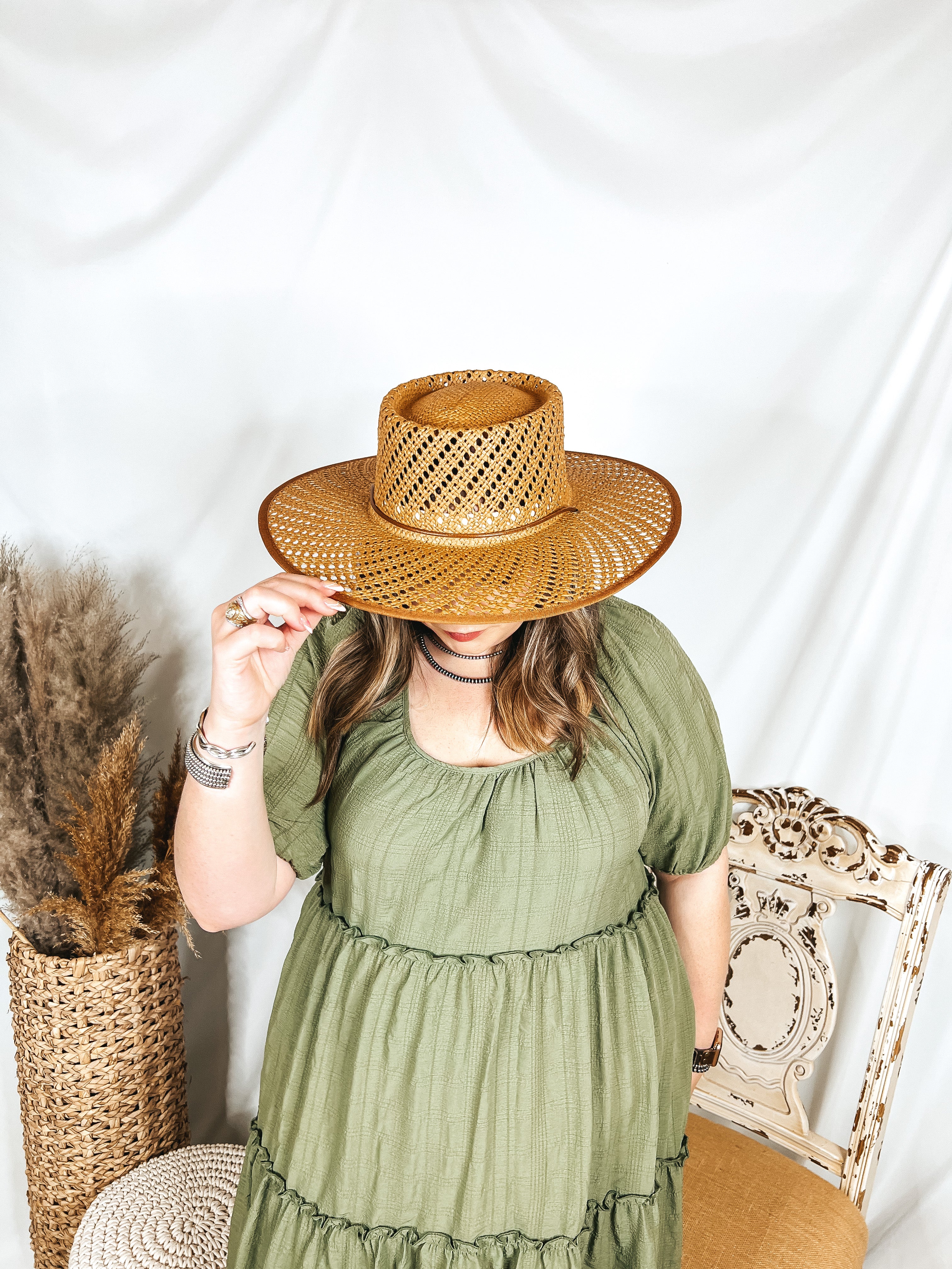 Lack of Color | Cesca Straw Boater Hat with Chin Tie in Brown - Giddy Up Glamour Boutique