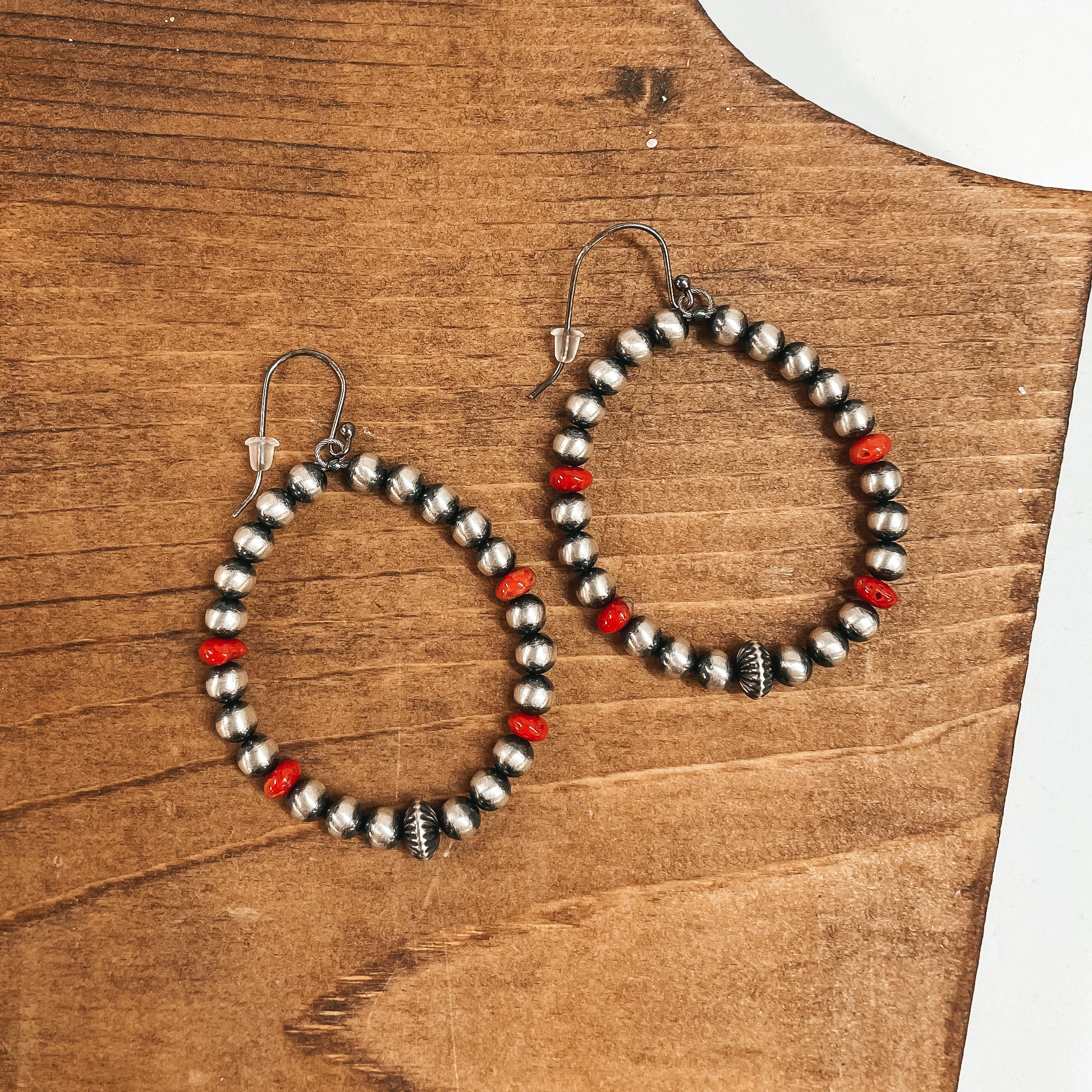 Navajo | Navajo Handmade Sterling Silver Navajo Pearl Teardrop Earrings with Coral Beads - Giddy Up Glamour Boutique