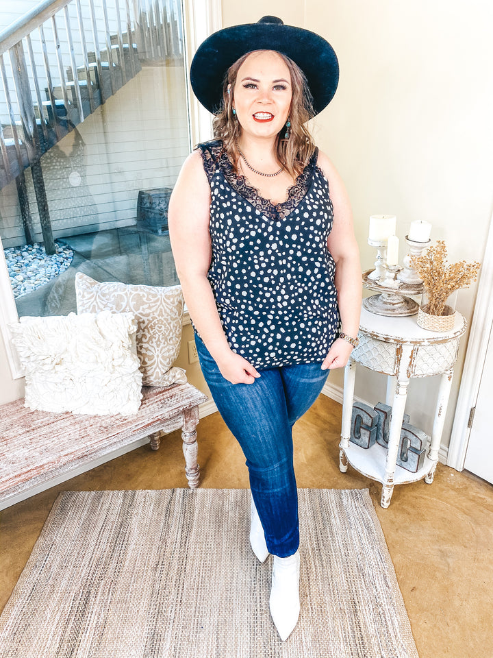 On Replay Dotted Camisole with Lace Sleeves in Black - Giddy Up Glamour Boutique