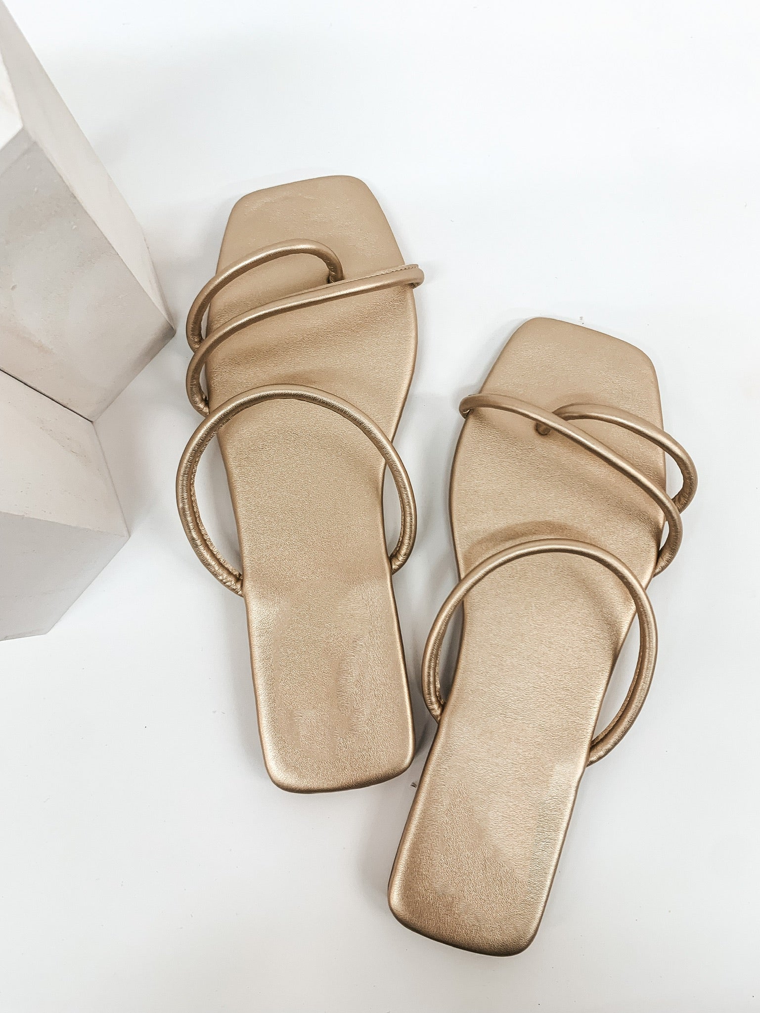 Strut Sis Strappy Square Toe Flat Sandals in Champagne - Giddy Up Glamour Boutique