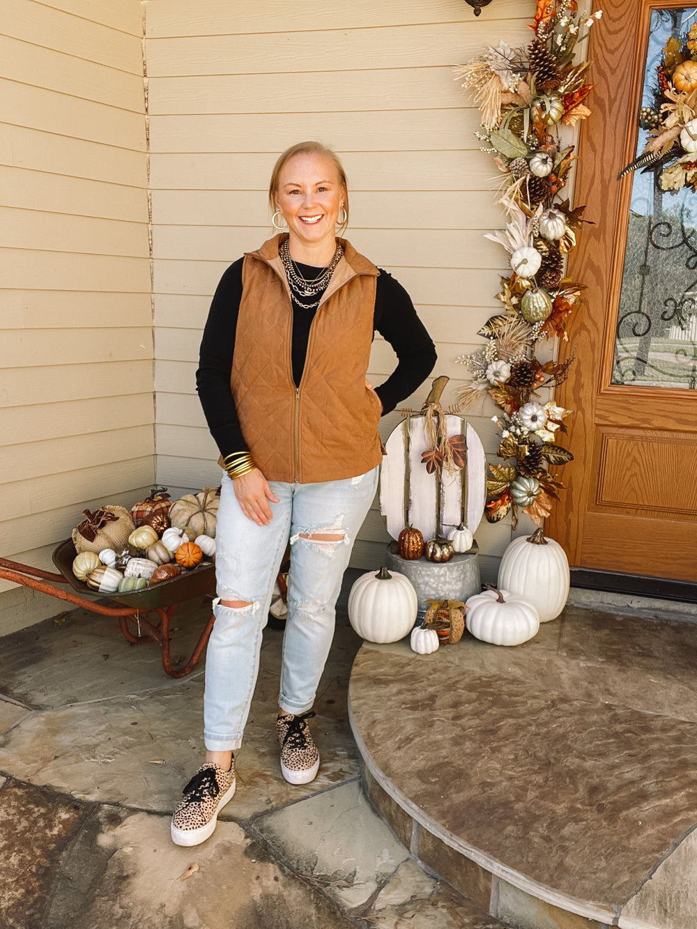 Headed To Denver Zip Up Quilted Vest in Camel Brown - Giddy Up Glamour Boutique