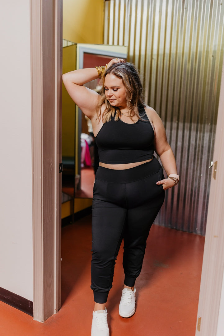 Perfect For Pilates Open Back Tank Top Sports Bra in Black - Giddy Up Glamour Boutique