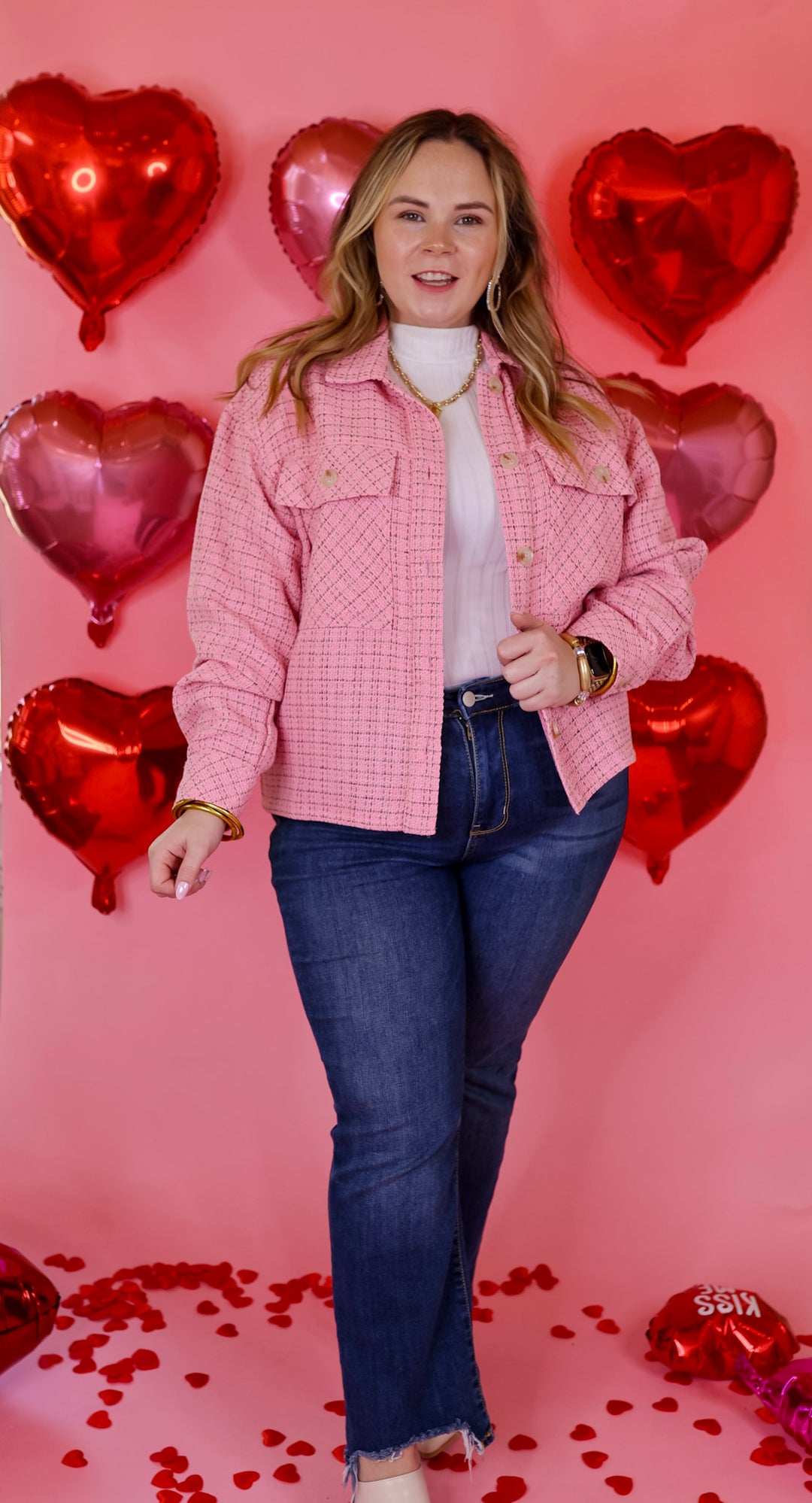 Rodeo Drive Button Up Tweed Jacket in Pink - Giddy Up Glamour Boutique